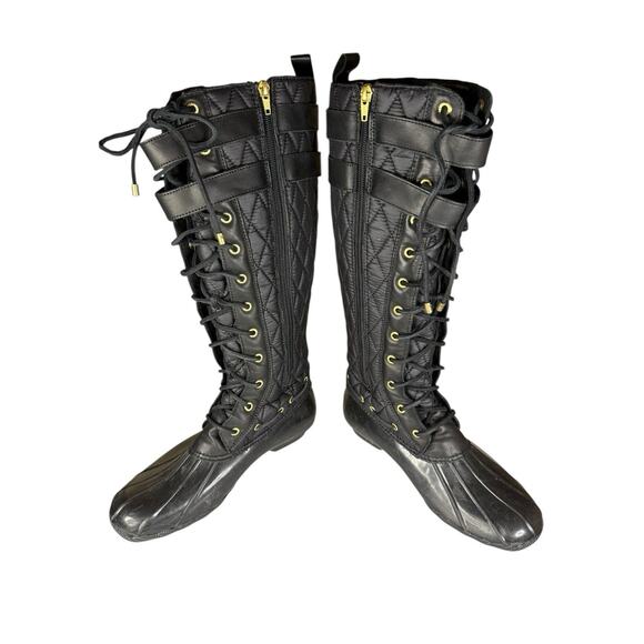 Sperry Top-Sider Tall Quilted Lace-Up Boots Black Gold Hardware Women’s 9 - Picture 3 of 11